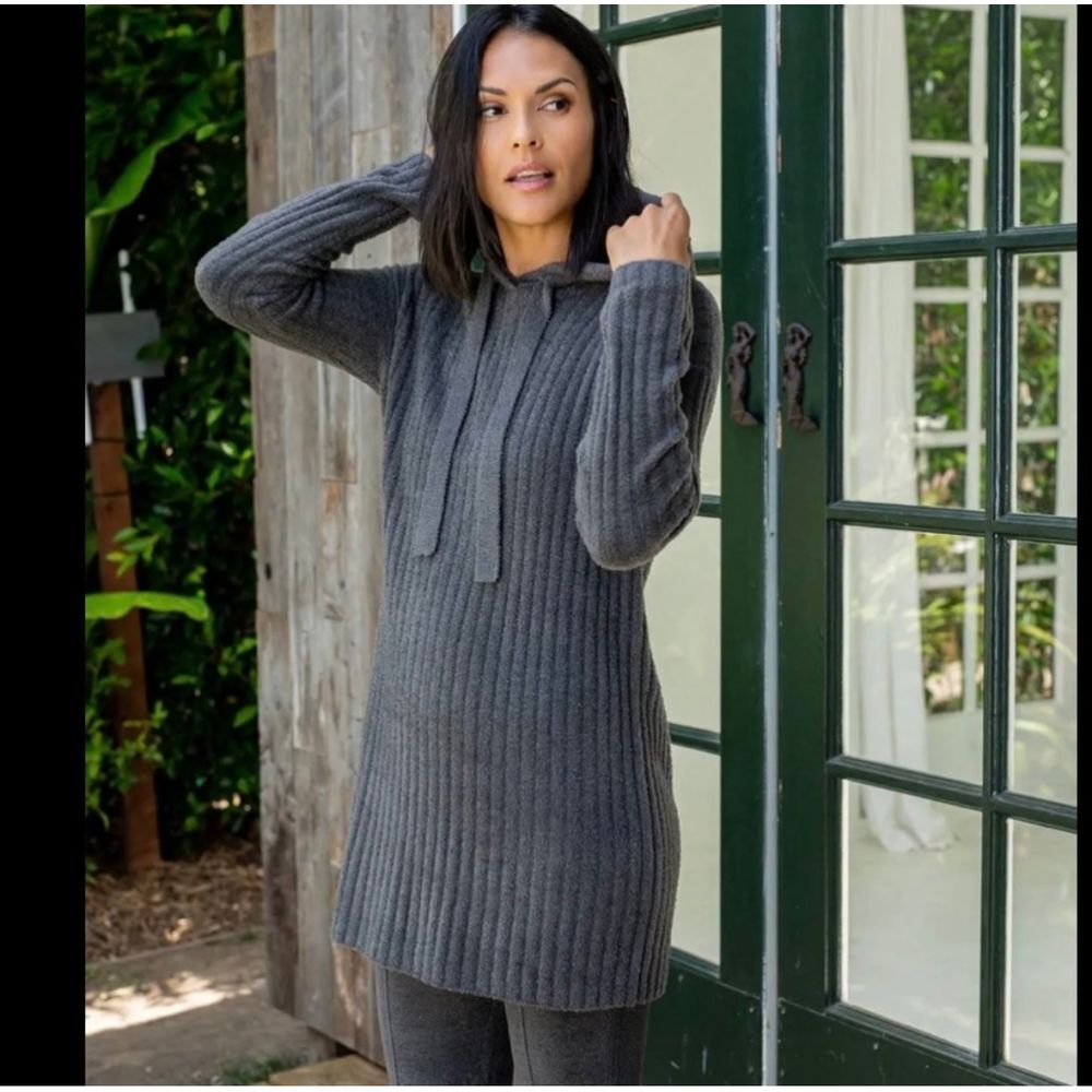 Barefoot Dreams Cozychic Lite‎ Women's Hooded Rib Long Tunic Carbon